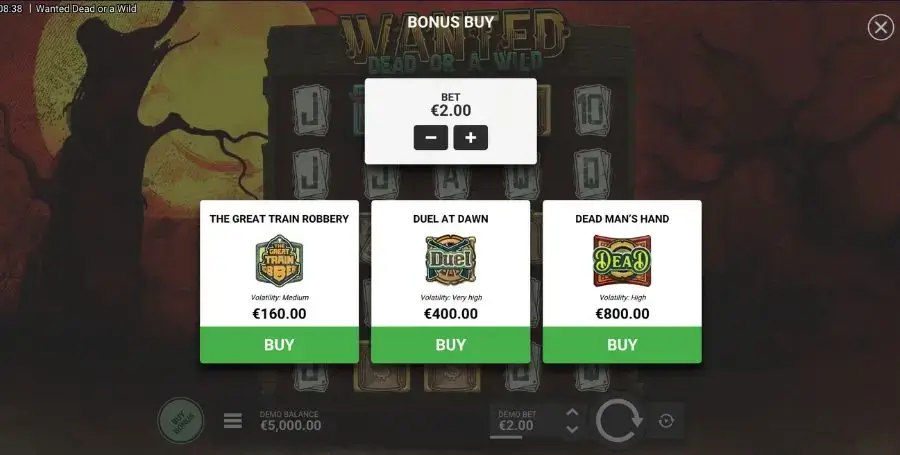 Bonus Buy i Wanted Dead or a Wild fra Hacksaw Gaming