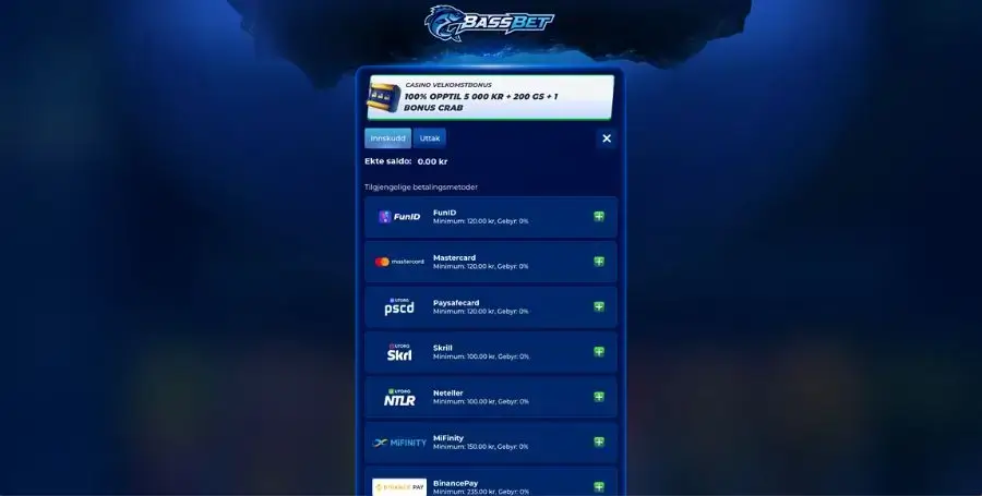 Innskudd hos Bassbet