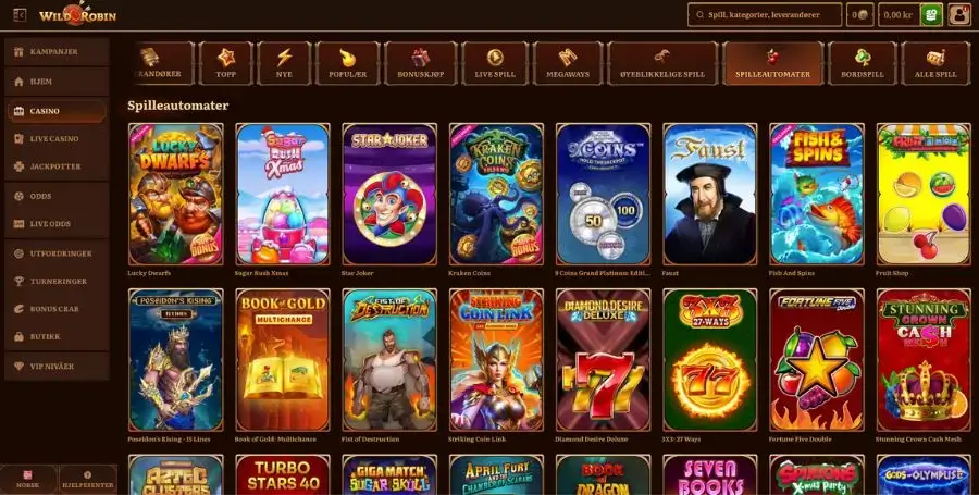 Spilleautomater du finner hos WildRobin
