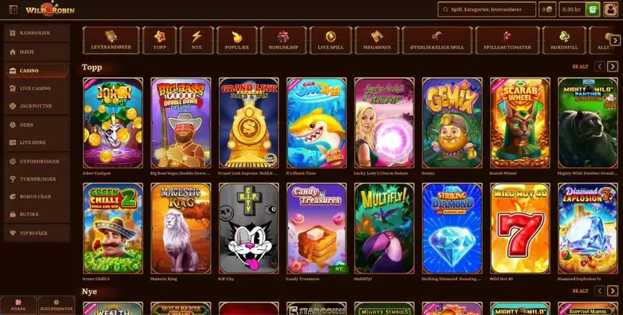 Spillutvalget i casinoet til WildRobin