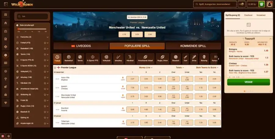 Sportsbetting hos WildRobin