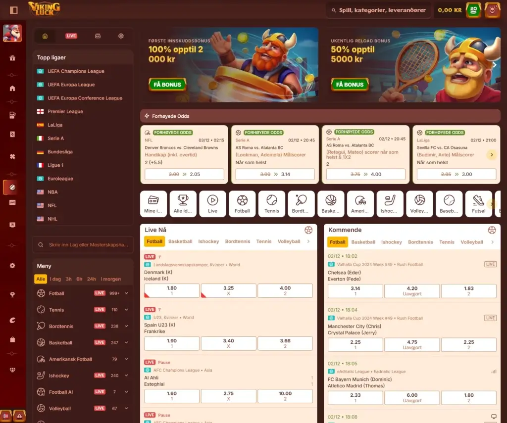 Sportsbetting hos VikingLuck