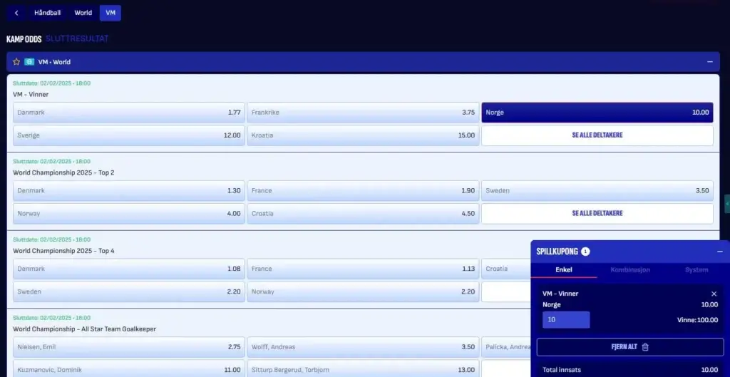 BankonBet - mengder av håndball-odds og VM odds