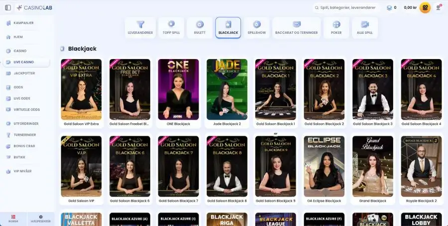Blackjack hos CasinoLab