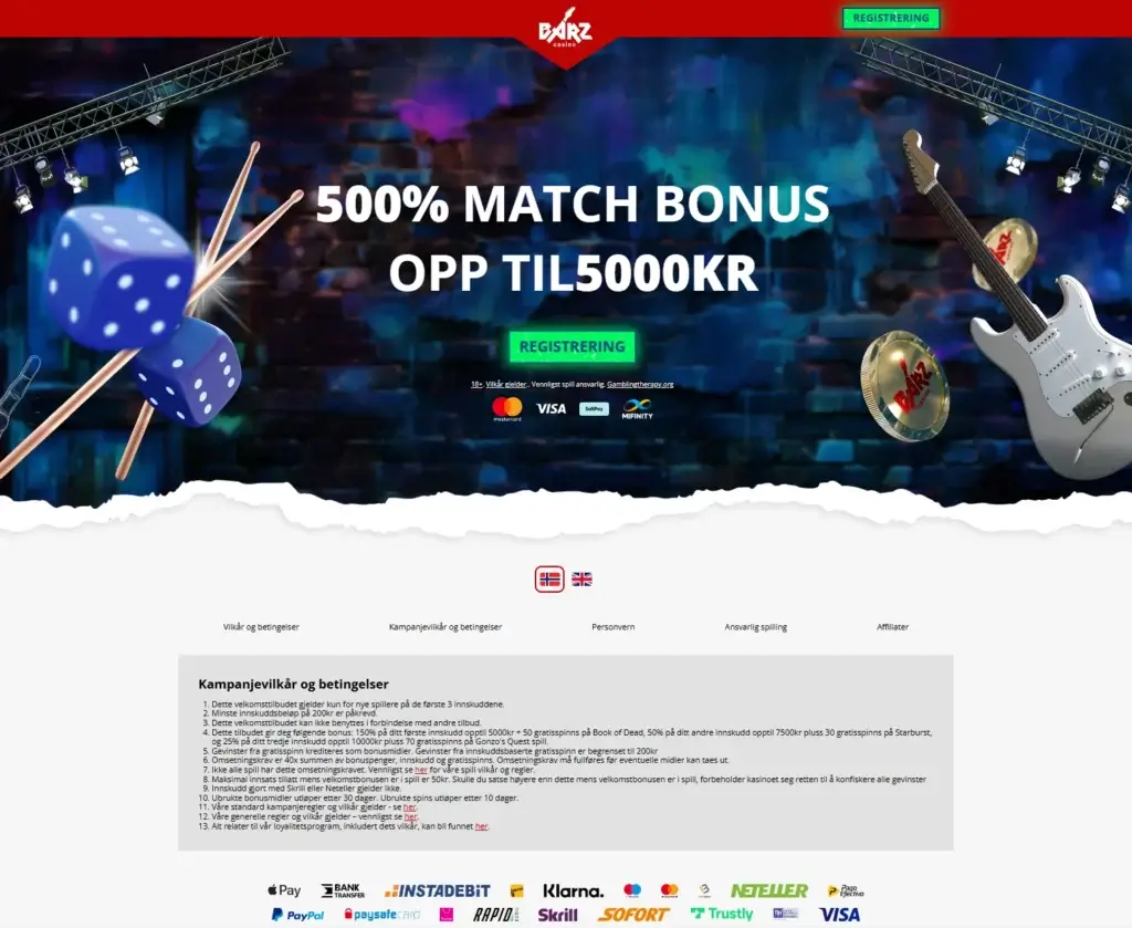 Barz casino bonus | 500% match for de som melder seg på via egen lenke