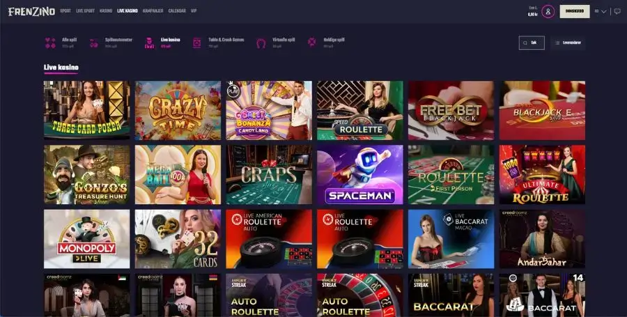 Frenzino live casino-spill