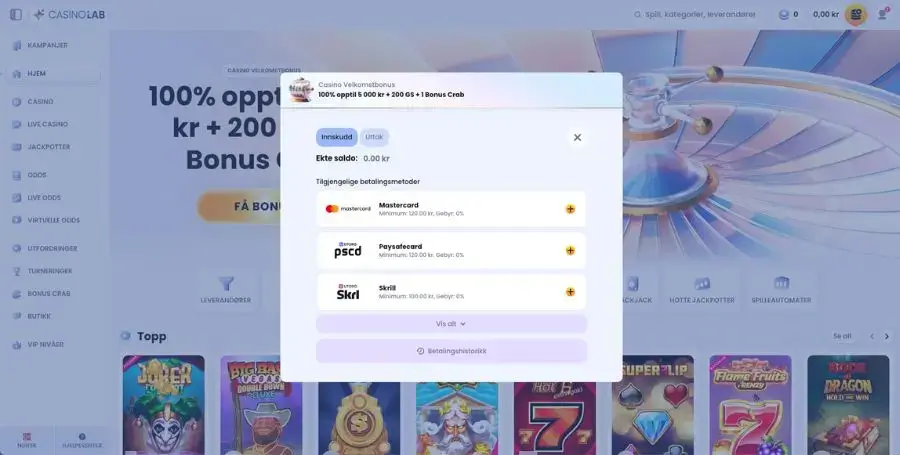 Innskudd hos CasinoLab
