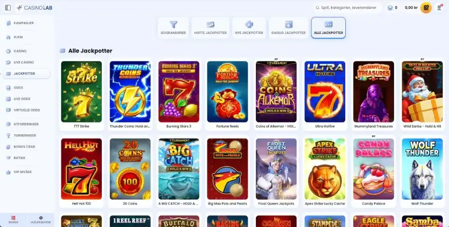 Jackpotspillene hos CasinoLab