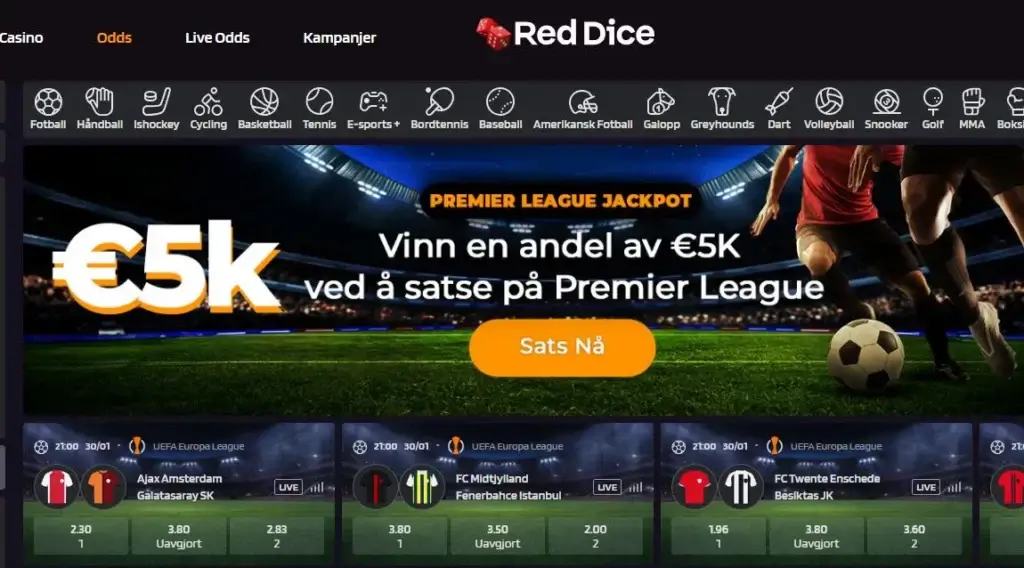 Red Dice er en norsk bettingside med mange gode tilbud for online betting