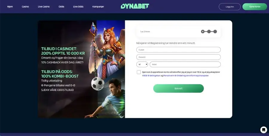 Registrering hos Dynabet