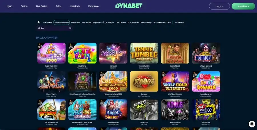 Spilleautomater du finner hos Dynabet