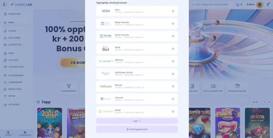 Uttak fra din CasinoLab konto