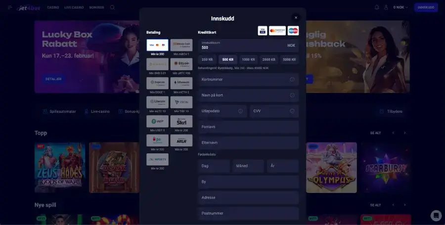 Innskudd hos Jet4bet