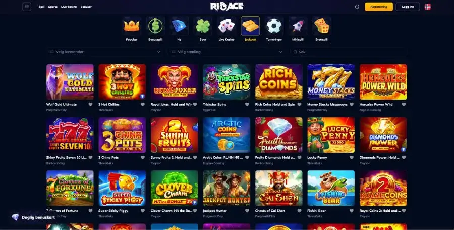 Jackpotspillene hos RioAce