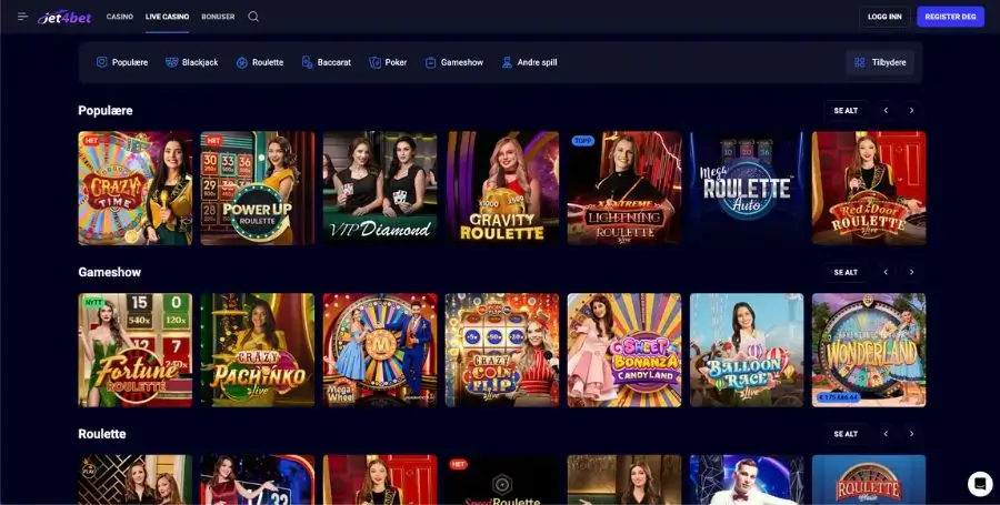 Jet4bet live casino-spill