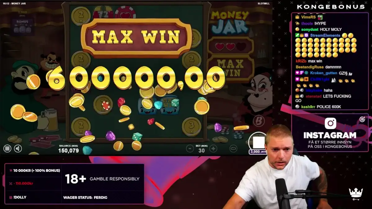 skjermbilde av max vinn på Money Jar streamet live på twitch