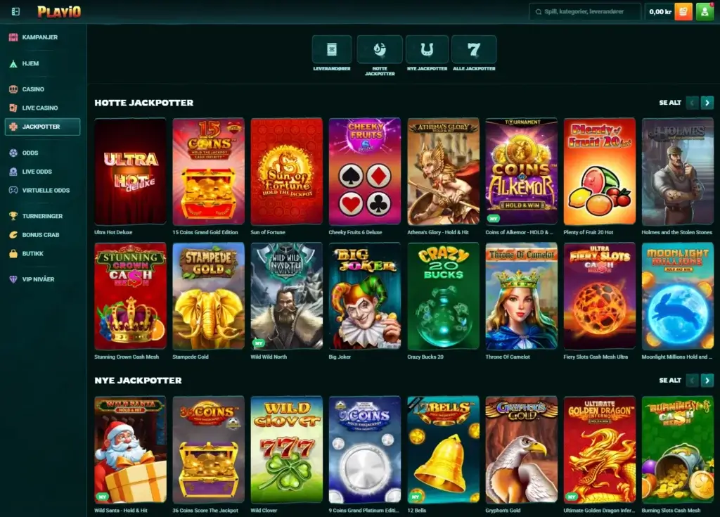 Jackpotspill hos Playio