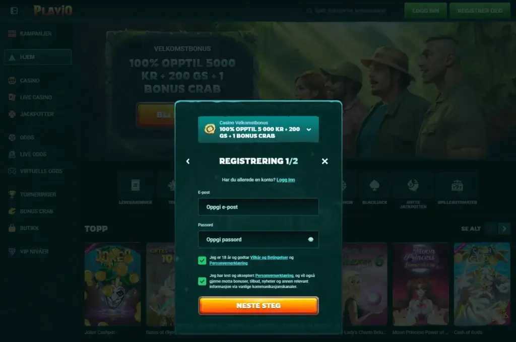 Fullfør registreringsprosessen hos Playio