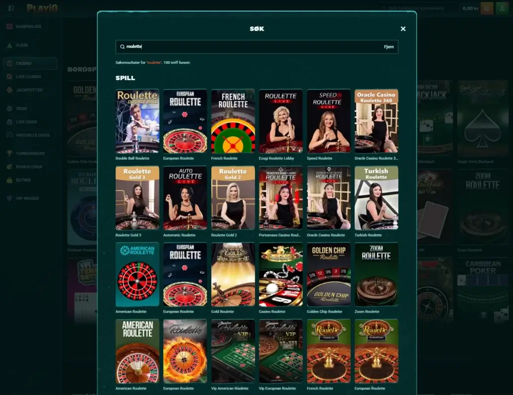 Roulette hos Playio