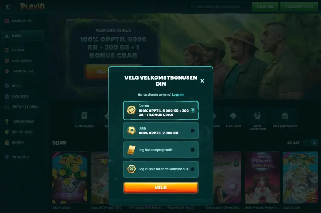 Velg en velkomstbonus  hos Playio