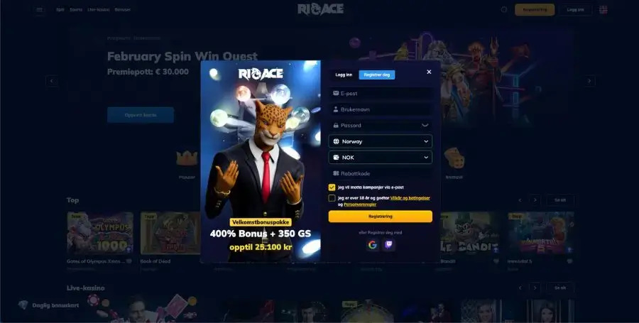 Registrering hos RioAce
