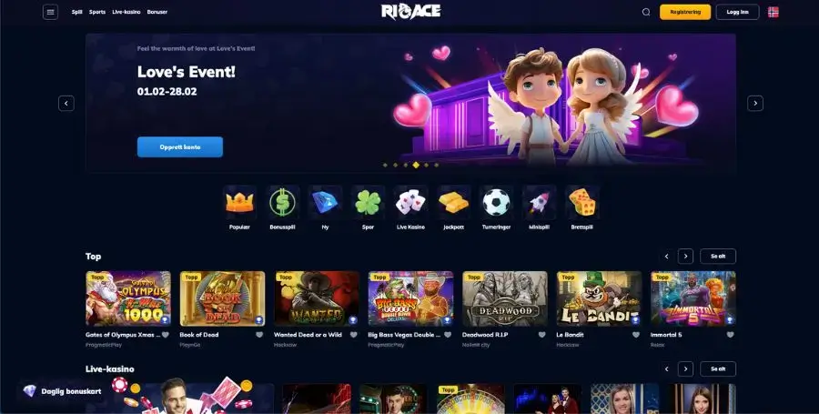 RioAce sin norske startside