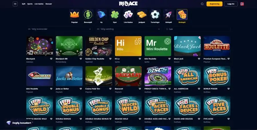 Roulette, blackjack og andre bordspill hos RioAce