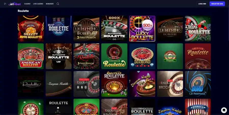 Roulette utvalget hos Jet4bet
