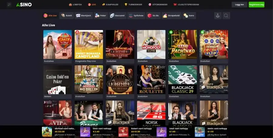 Asino live casino-spill