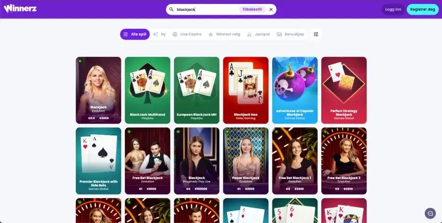 Blackjack hos Winnerz
