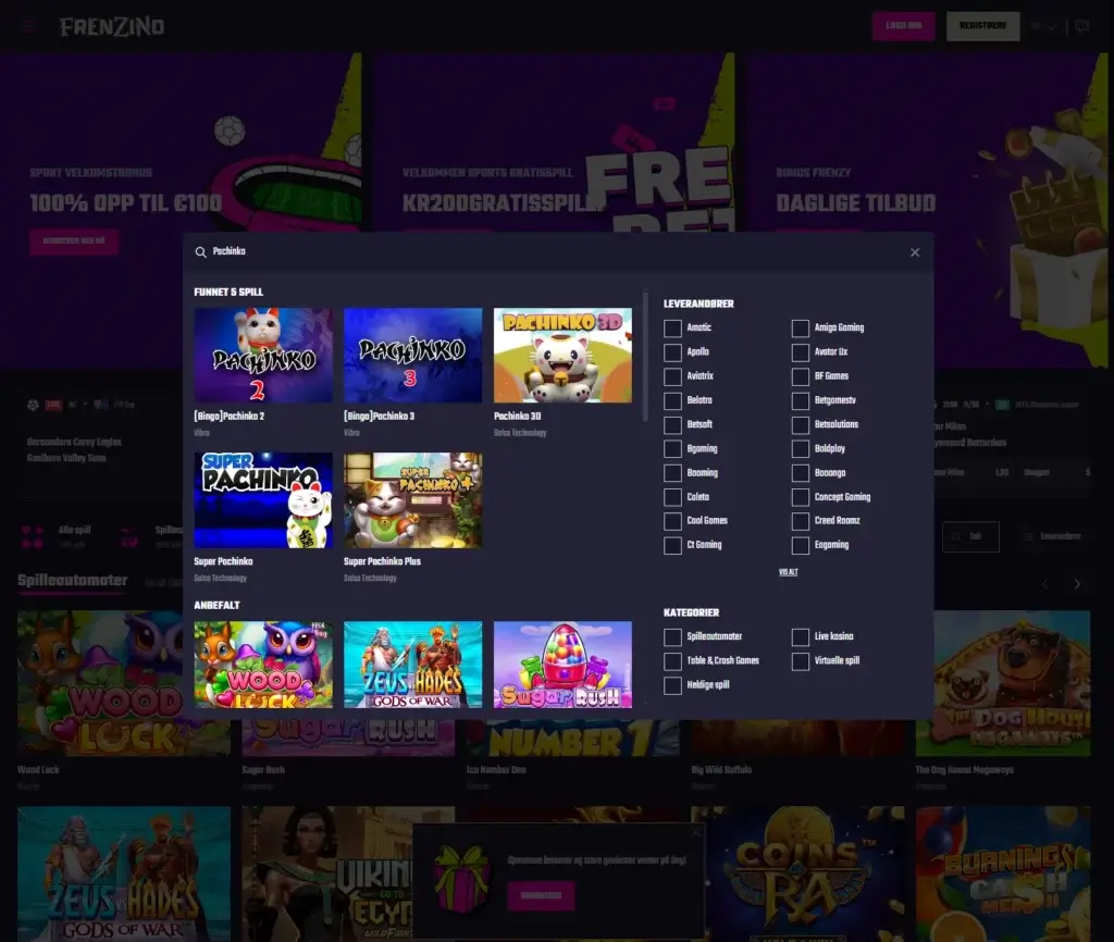 Frenzino er et godt nettcasino med Pachinko