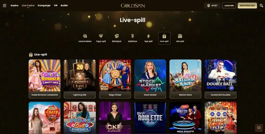 Goldspin live casino-spill