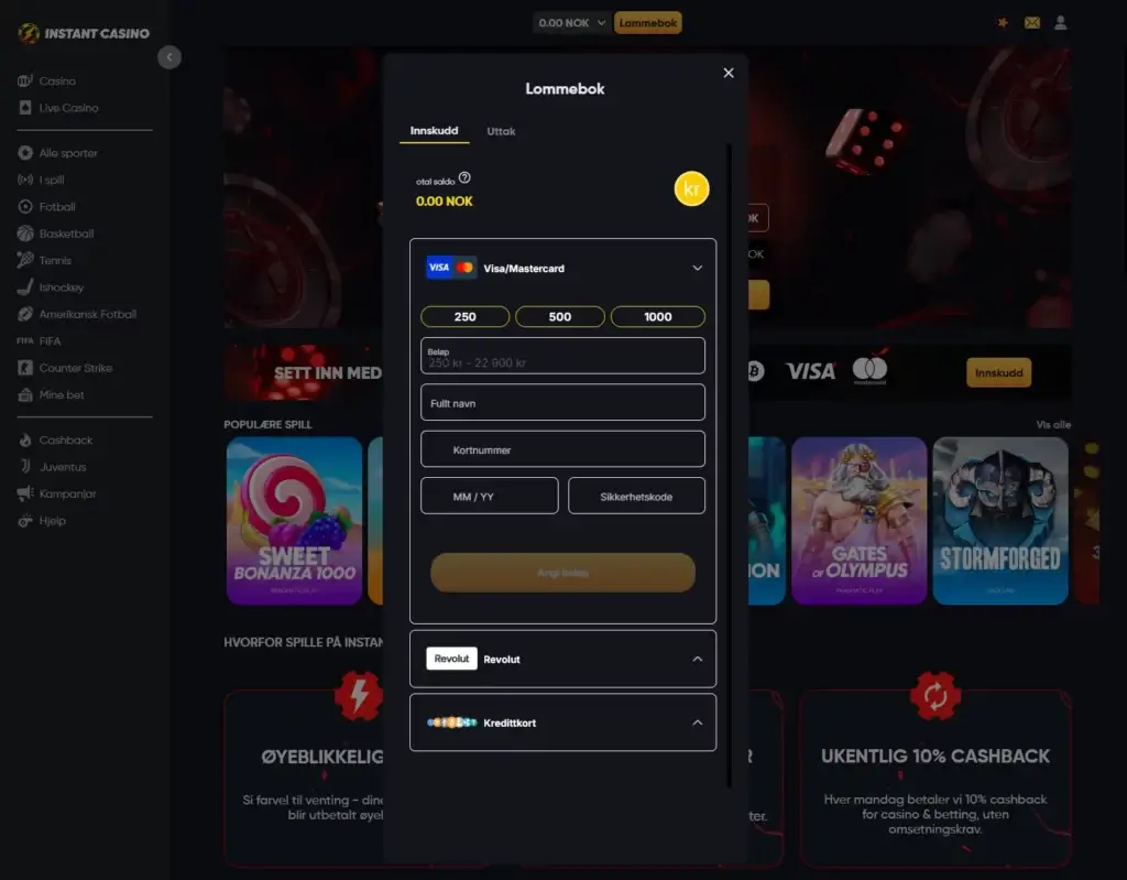 Gjør ditt første innskudd hos Instant Casino