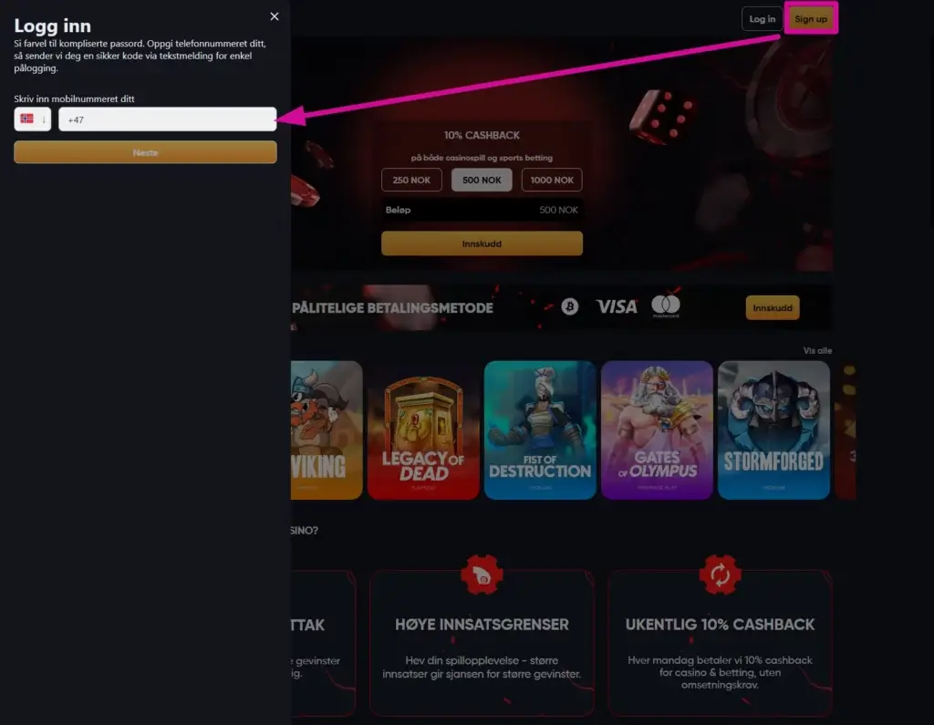 Registrer deg hos Instant Casino