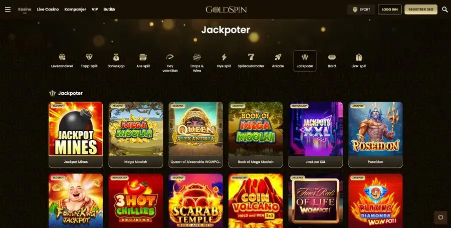 Jackpotspill hos Goldspin