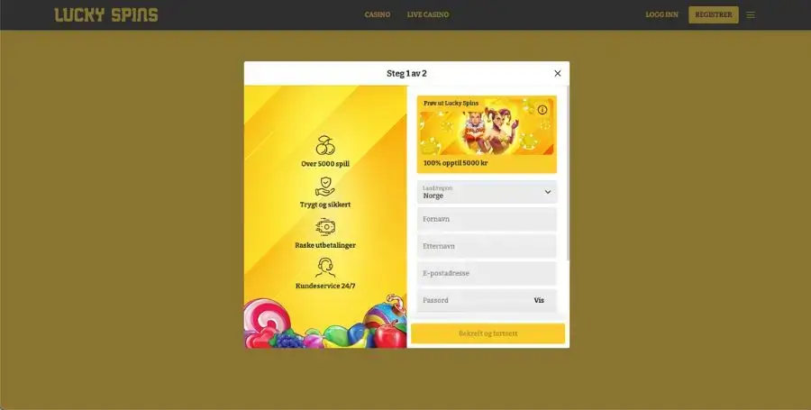 Kontoregistrering hos Lucky Spins
