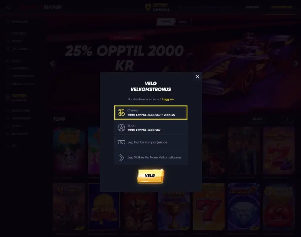 Velg din velkomstbonus hos QuickWin