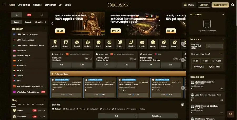Sportsbetting hos GoldSpin