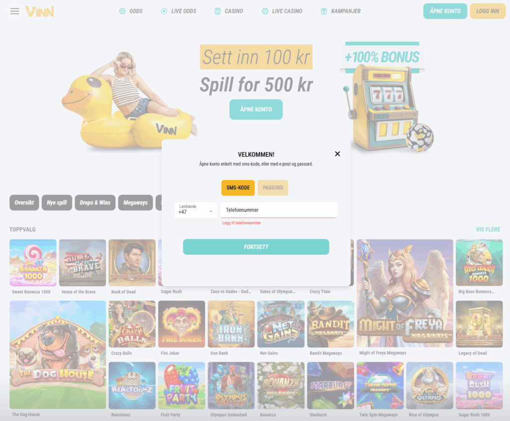 Registrer deg hos Vinn Casino