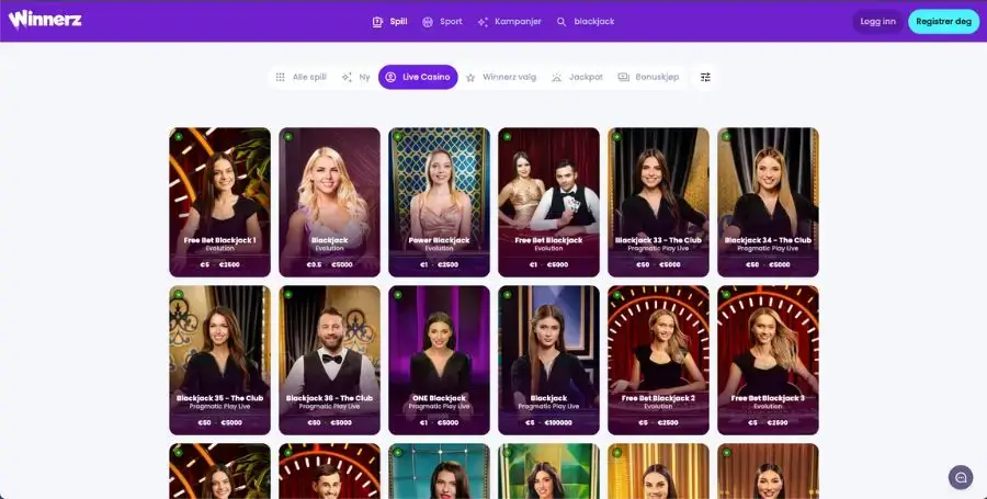 Winnerz live casino-spill