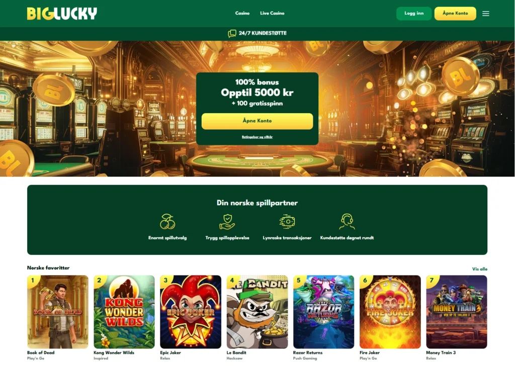 Big Lucky casino fremside skjermbilde