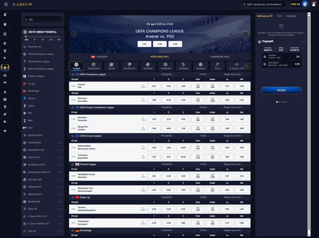 Sportsbetting hos Cazeus