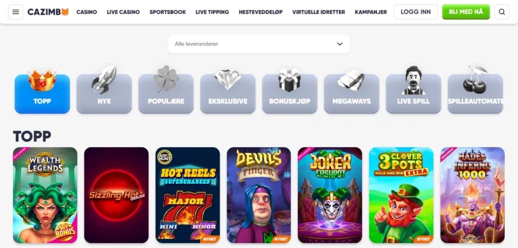 Toppcasinoer med Shady Lady-spill, Cazimbo
