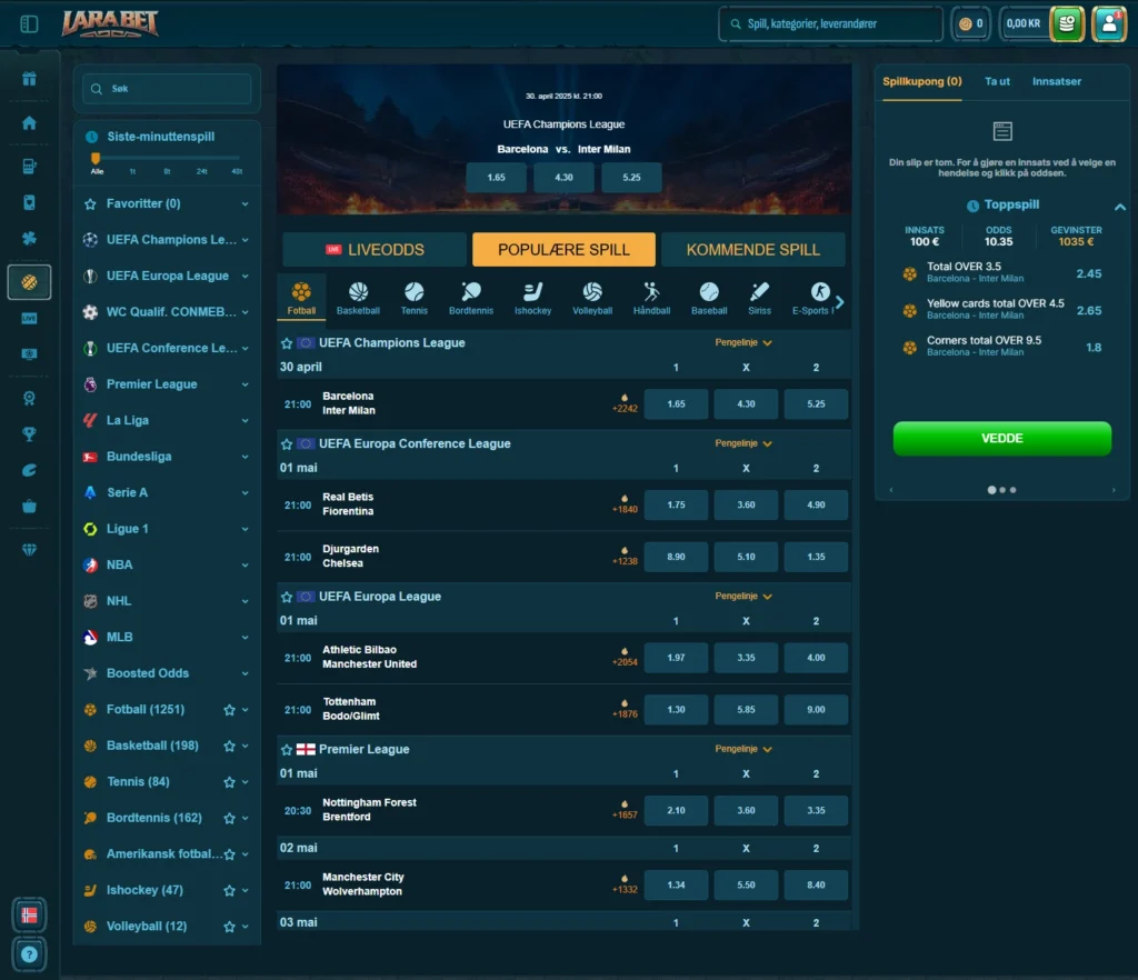 Sportsbetting hos Larabet