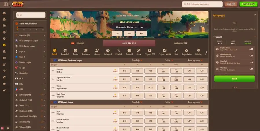Sportsbetting hos Stonevegas