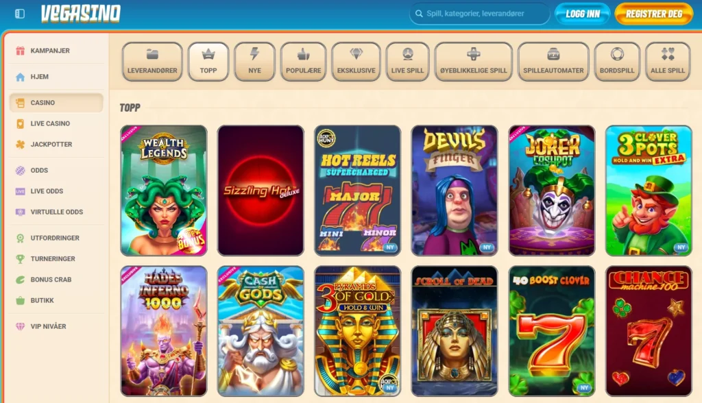Toppcasinoer med Shady Ladyspill, Vegasino