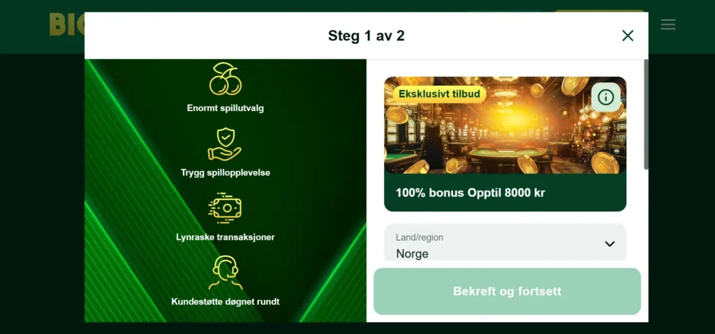 Registrer deg hos Big Lucky casino