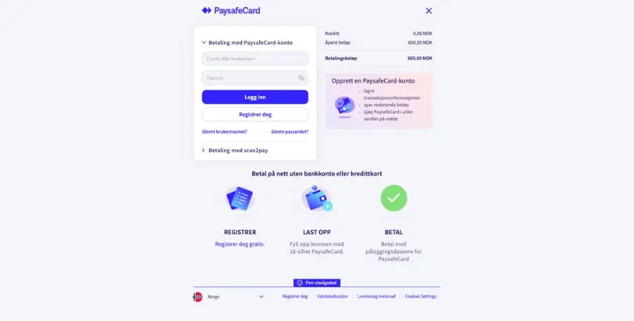Betaling hos Paysafecard