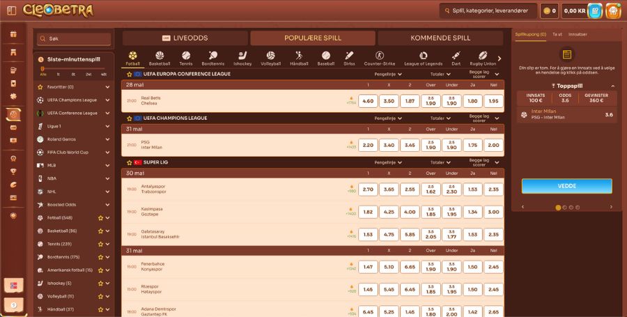 Cleobetra sportsbetting og odds
