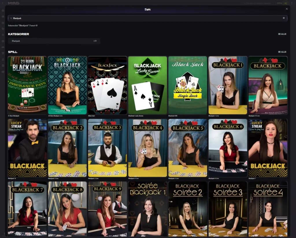 Blackjack hos Madcasino